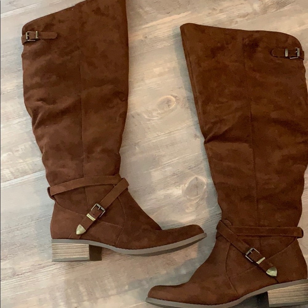 Wide calf cognac boots